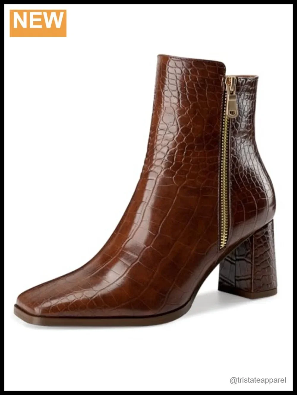 Faux Leather Square Toe Ankle Boots with Chunky Heel, Side Zipper